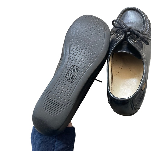 SAS Black Leather Wedge Style Coquette Preppy Grunge Gothic Lace Up Oxford Shoes - Picture 15 of 15